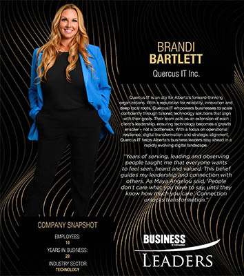 Our Own Brandi Bartlett Honored as a Business in Edmonton LEADERS!
